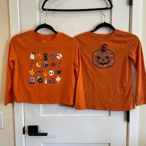 BOGO Girls‎ Tee T-Shirt L Halloween Fall Pumpkin Witch Ghost Orange Long Sleeve
